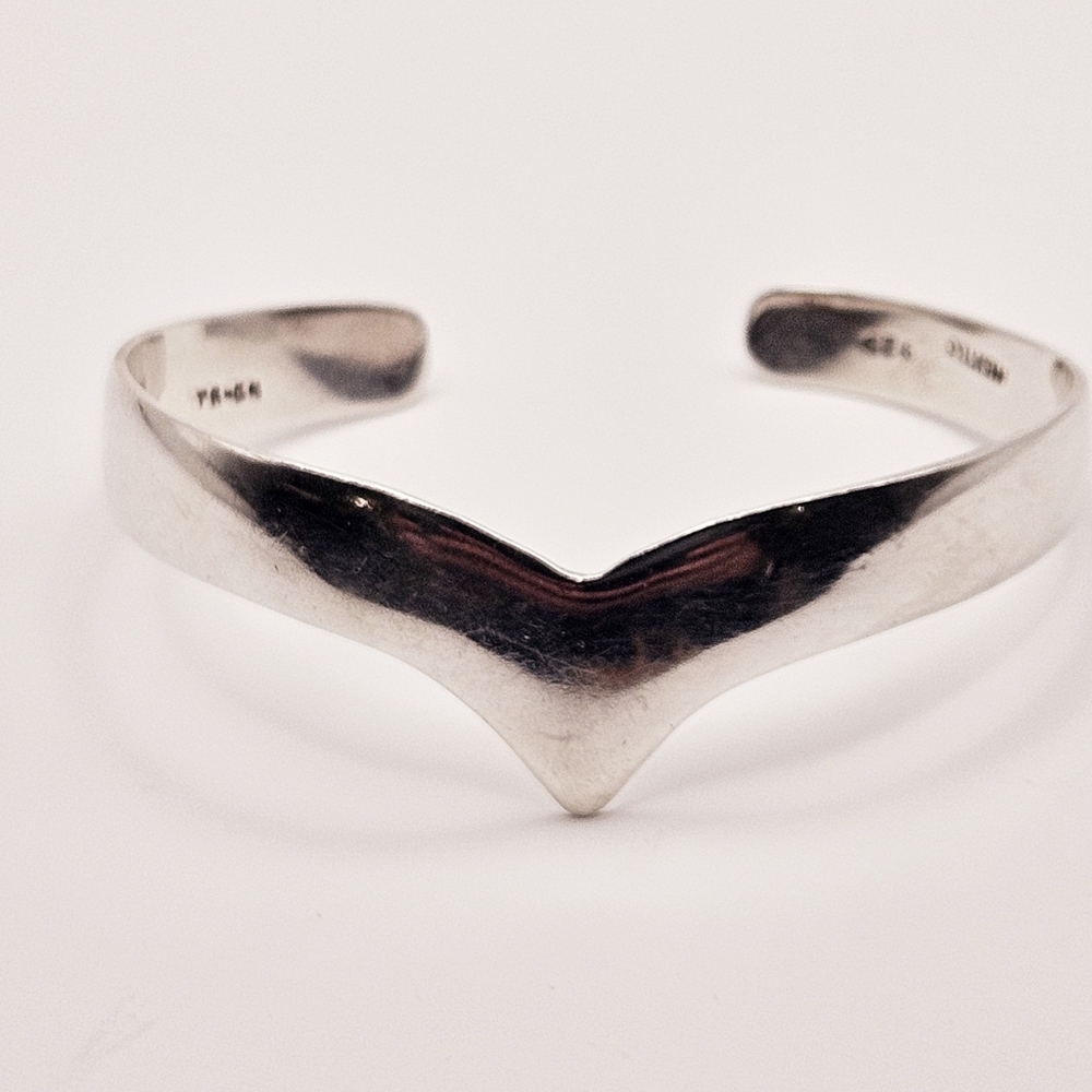Sterling Silver Native V-Shaped Cuff Bracelet - image 2